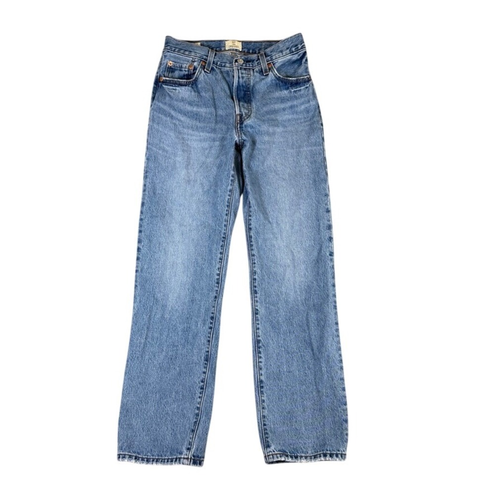 Levis Premium 501 Original Fit Straight Leg Light Wash Blue Denim Jeans 25